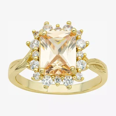 Sparkle Allure Twisted Womens Champagne Cubic Zirconia 14k Gold Over Brass Halo Cocktail Ring In Transparent