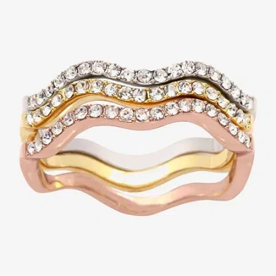 Sparkle Allure Wavy Delicate Stackable Womens Crystal 14k Gold Over Brass 18k Rose Gold Over Brass Delicate Ring Se