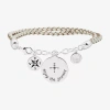 Sparkle Allure White Leather Compass Womens Cubic Zirconia Pure Silver Over Brass Round Charm Bracelet In Metallic