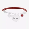 Sparkle Allure White Leather Love Womens Cubic Zirconia Pure Silver Over Brass Butterfly Heart Charm Bracelet In Red