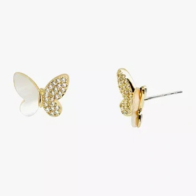 Sparkle Allure White Mother Of Pearl Cultured Freshwater Pearl 14k Gold Over Brass 11mm Butterfly Stud Earrings In Transparent