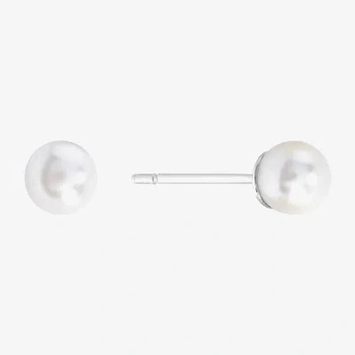 Sparkle Allure White Simulated Pearl 10mm Round Stud Earrings In Silver