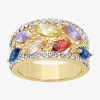 Sparkle Allure Wide Womens Multi Color Cubic Zirconia 14k Gold Over Brass Marquise Cluster Cocktail Ring In Transparent
