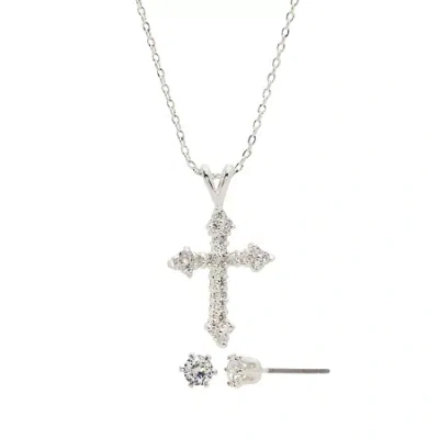 Sparkle Allure Womens 1 1/2 Ct. T.w. Cubic Zirconia Pure Silver Over Brass Cross 2-pc. Jewelry Set