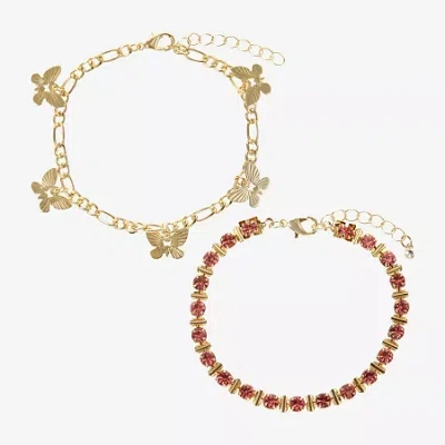 Sparkle Allure Womens 2-pc. Red Crystal 14k Gold Over Brass Bracelet Set In Transparent
