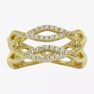 Sparkle Allure Womens 2.5mm Cubic Zirconia 14k Gold Over Brass Bypass Band