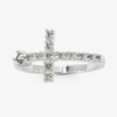 Sparkle Allure Womens 2.5mm Cubic Zirconia Pure Silver Over Brass Cross Band In Metallic