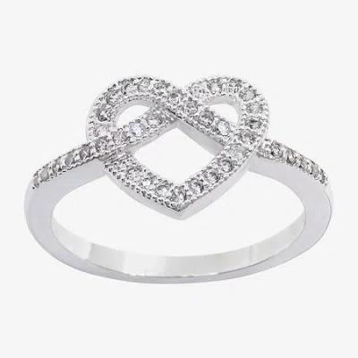 Sparkle Allure Womens 2.5mm Cubic Zirconia Pure Silver Over Brass Heart Band In Transparent