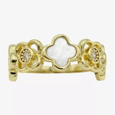 Sparkle Allure Womens 2.5mm Mother Of Pearl 14k Gold Over Brass Clover Band