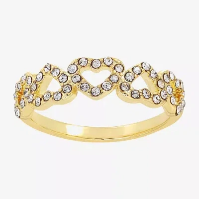 Sparkle Allure Womens 2mm Crystal 14k Gold Over Brass Heart Band