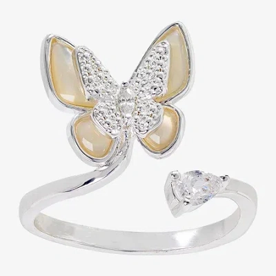 Sparkle Allure Womens 2mm Cubic Zirconia 14k Gold Over Brass Butterfly Bypass Band In Transparent