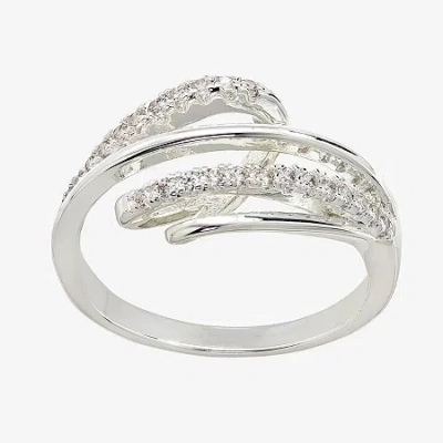 Sparkle Allure Womens 2mm Cubic Zirconia Pure Silver Over Brass Crossover Band In Transparent