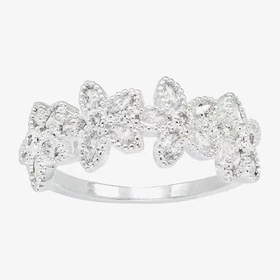 Sparkle Allure Womens 2mm Cubic Zirconia Pure Silver Over Brass Flower Band In Metallic