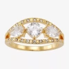 Sparkle Allure Womens 4mm Crystal 14k Gold Over Brass Cushion 3-stone Band In Transparent