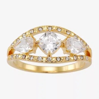 Sparkle Allure Womens 4mm Crystal 14k Gold Over Brass Cushion 3-stone Band In Transparent