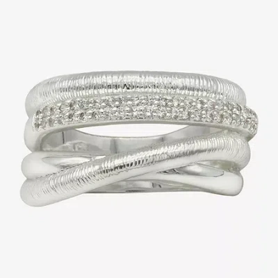 Sparkle Allure Womens 4mm Cubic Zirconia Pure Silver Over Brass Bypass Band