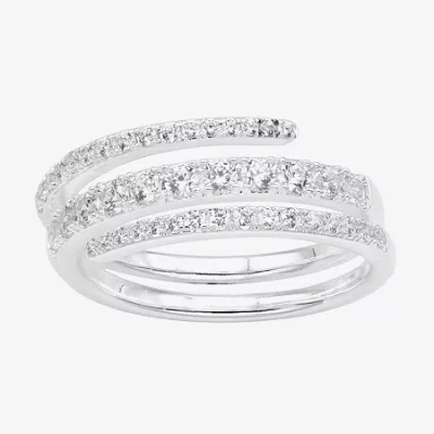 Sparkle Allure Womens 5mm Crystal Pure Silver Over Brass Bypass Band