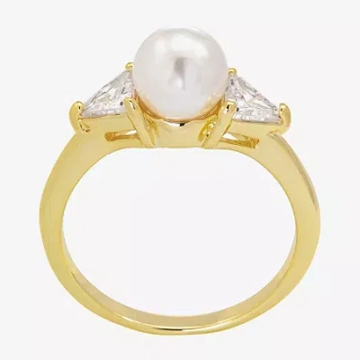 Sparkle Allure Womens 7mm Simulated Pearl 14k Gold Over Brass Band