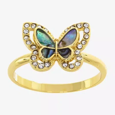 Sparkle Allure Womens Abalone 14k Gold Over Brass Butterfly Halo Cocktail Ring