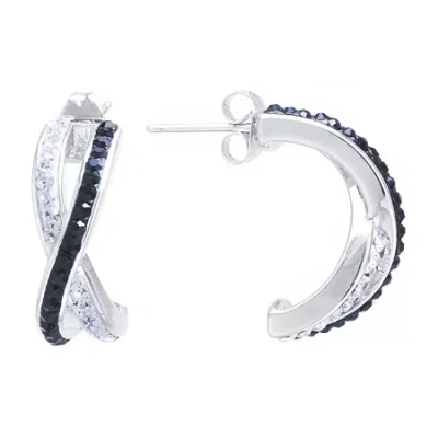 Sparkle Allure Womens Black Crystal 20.5mm Hoop Earrings In Transparent