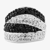 Sparkle Allure Womens Black Crystal Pure Silver Over Brass Dome Cocktail Ring In Black