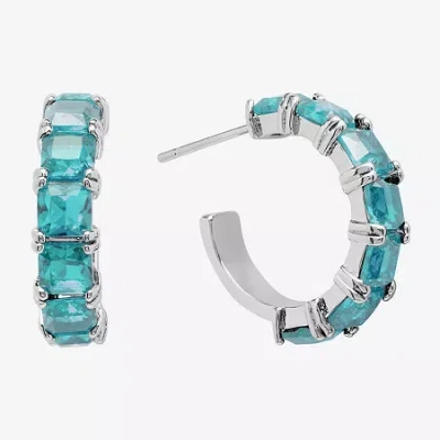 Sparkle Allure Womens Blue Crystal 18.2mm Hoop Earrings In Silver