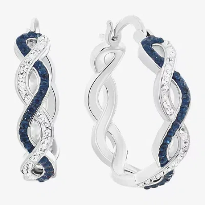 Sparkle Allure Womens Blue Crystal 21.1mm Hoop Earrings In Transparent