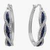 Sparkle Allure Womens Blue Crystal 35mm Hoop Earrings In Silver
