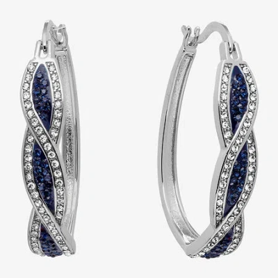 Sparkle Allure Womens Blue Crystal 35mm Hoop Earrings In Transparent
