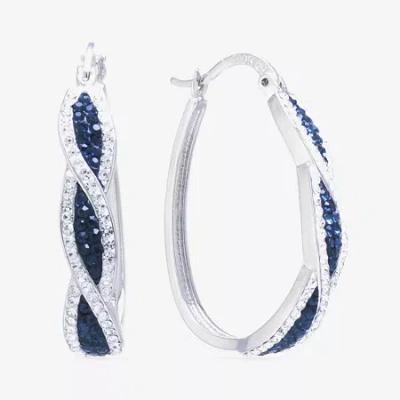 Sparkle Allure Womens Blue Crystal 35mm Oval Hoop Earrings In Metallic