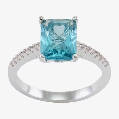 Sparkle Allure Womens Blue Crystal Pure Silver Over Brass Cocktail Ring