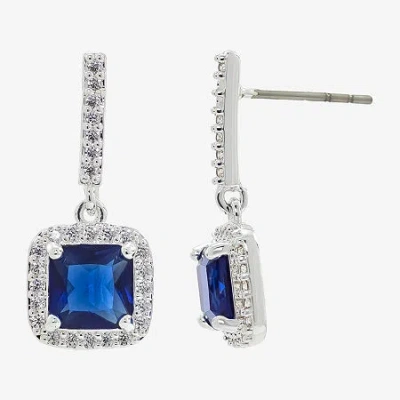 Sparkle Allure Womens Blue Crystal Pure Silver Over Brass Drop Earrings In Transparent