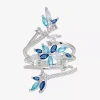 Sparkle Allure Womens Blue Crystal Pure Silver Over Brass Flower Cluster Cocktail Ring In Transparent