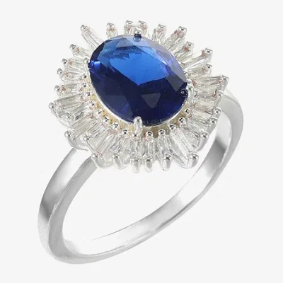 Sparkle Allure Womens Blue Crystal Pure Silver Over Brass Oval Cocktail Ring In Transparent