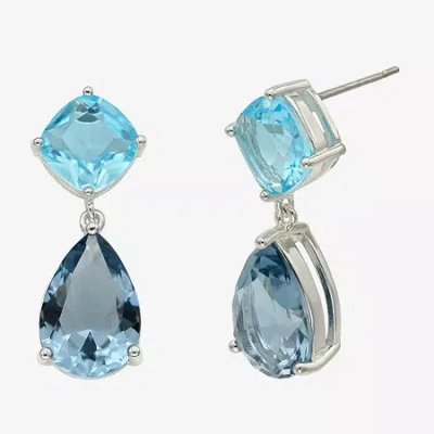 Sparkle Allure Womens Blue Crystal Pure Silver Over Brass Pear Drop Earrings In Transparent