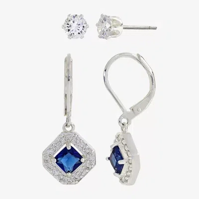Sparkle Allure Womens Blue Crystal Square 2 Pair Earring Set In Transparent