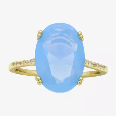 Sparkle Allure Womens Blue Cubic Zirconia 14k Gold Over Brass Oval Cocktail Ring