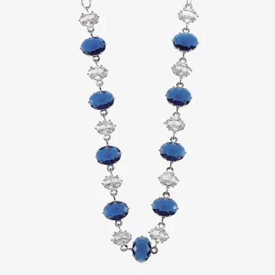 Sparkle Allure Womens Blue Cubic Zirconia Pure Silver Over Brass 16 Inch Tennis Necklace In Transparent
