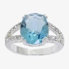 Sparkle Allure Womens Blue Cubic Zirconia Pure Silver Over Brass Oval Cocktail Ring In Blue