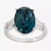 Sparkle Allure Womens Blue Cubic Zirconia Pure Silver Over Brass Oval Solitaire Cocktail Ring In Transparent