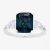Sparkle Allure Womens Blue Cubic Zirconia Pure Silver Over Brass Rectangular 3-stone Engagement Ring In Blue