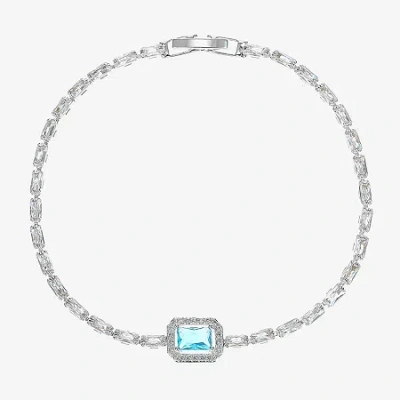 Sparkle Allure Womens Blue Cubic Zirconia Pure Silver Over Brass Rectangular 7.5 Inch Tennis Bracelet In Transparent