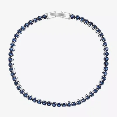 Sparkle Allure Womens Blue Cubic Zirconia Pure Silver Over Brass Round 7.5 Inch Tennis Bracelet In Transparent