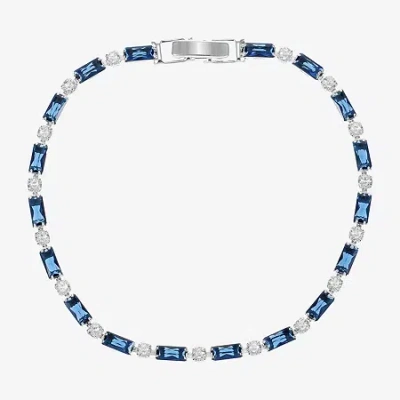Sparkle Allure Womens Blue Cubic Zirconia Pure Silver Over Brass Round 7.5 Inch Tennis Bracelet In Transparent