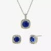 Sparkle Allure Womens Blue Cubic Zirconia Pure Silver Over Brass Square 2-pc. Jewelry Set In Blue
