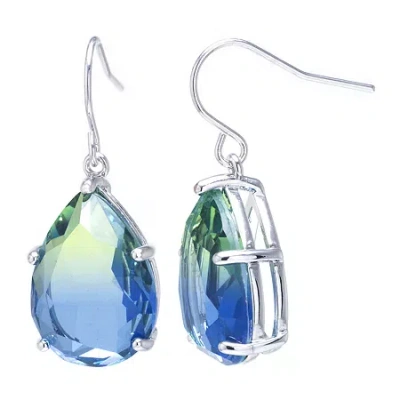 Sparkle Allure Womens Blue Pure Silver Over Brass Pear Drop Earrings In Green