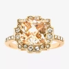 Sparkle Allure Womens Champagne Crystal 14k Gold Over Brass Cushion Halo Cocktail Ring In Gold