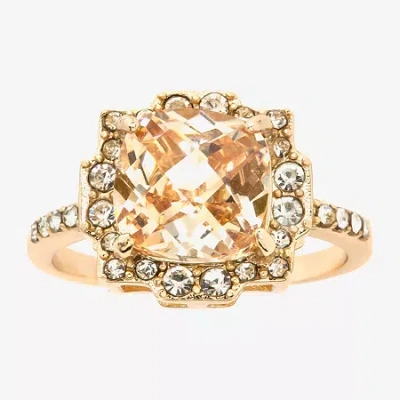 Sparkle Allure Womens Champagne Crystal 14k Gold Over Brass Cushion Halo Cocktail Ring In Transparent
