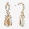 Sparkle Allure Womens Champagne Crystal 24k Gold Over Brass Drop Earrings In Gold