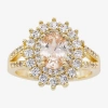 Sparkle Allure Womens Champagne Cubic Zirconia 14k Gold Over Brass Oval Halo Cocktail Ring In Transparent